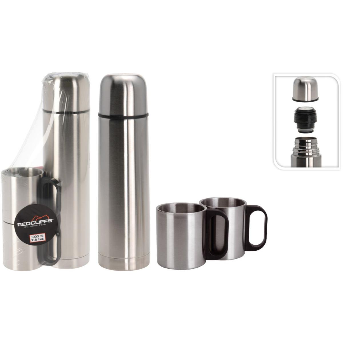 Kelioninis Termosas 1000 Ml Su 2 Puodeliais Sidabrinis