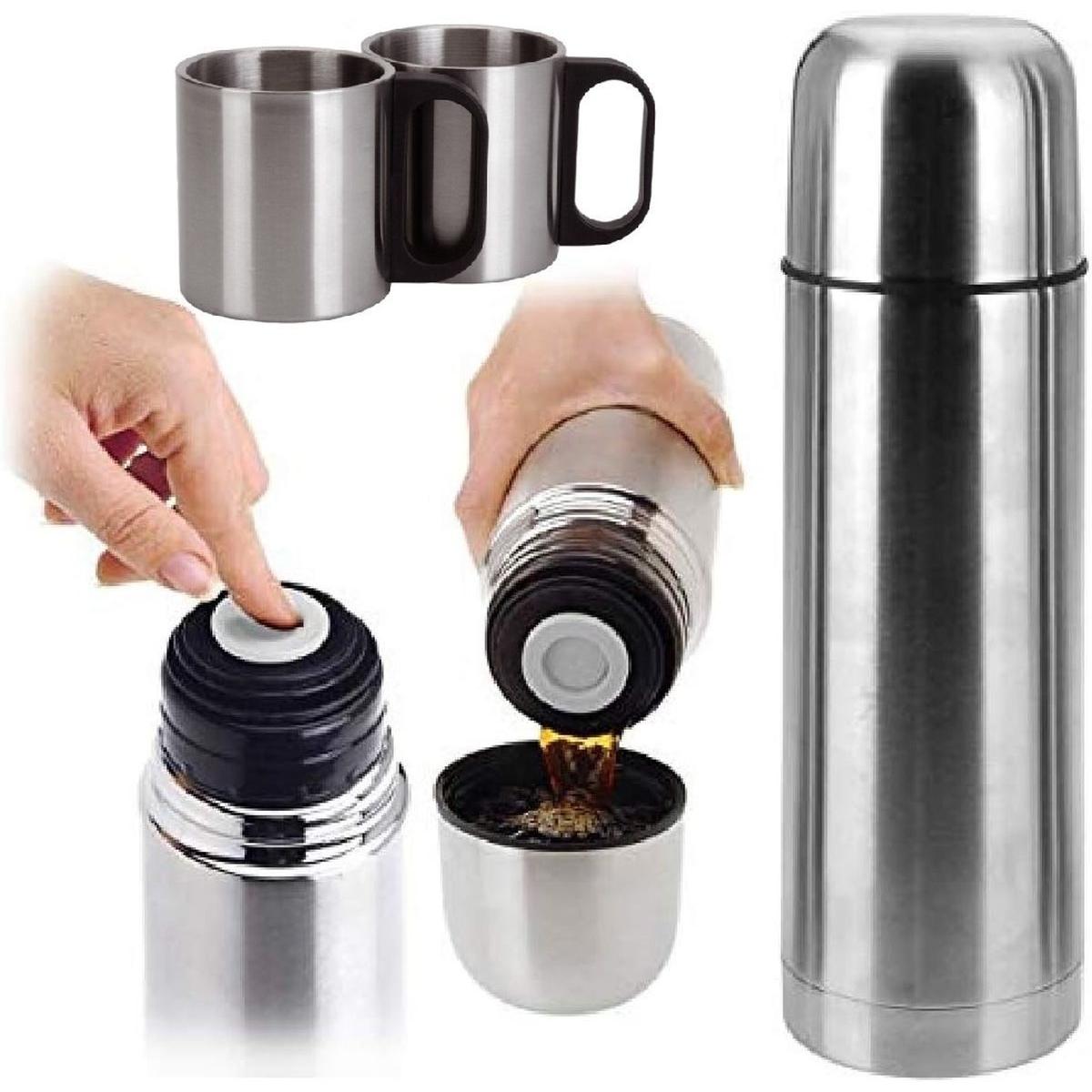 Kelioninis Termosas 1000 Ml Su 2 Puodeliais Sidabrinis