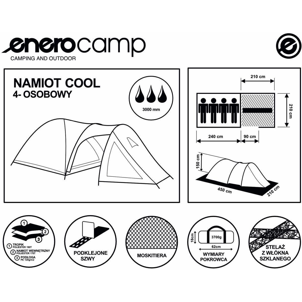 4 Asmenų Palapinė Cool Black-green Enero Camp