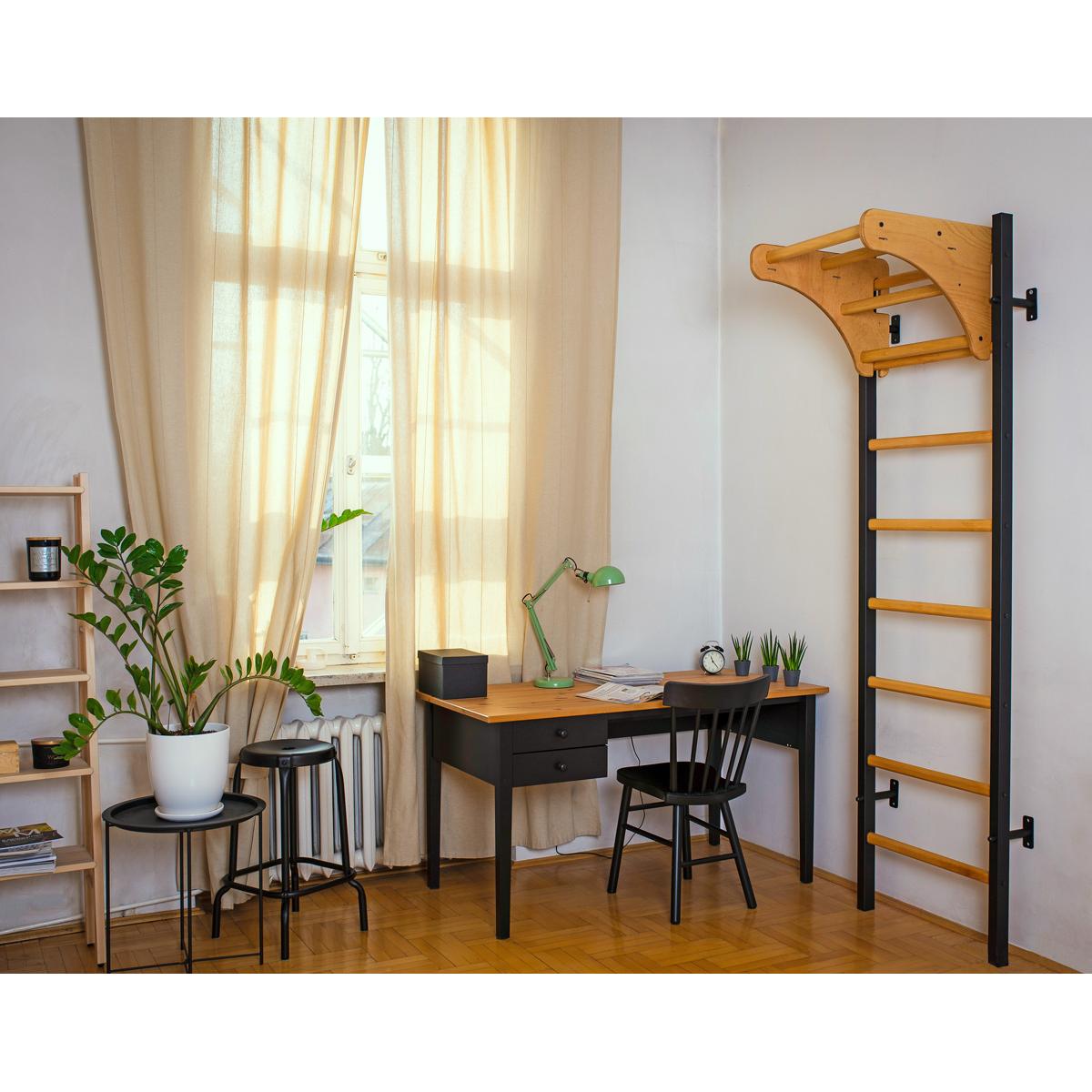 Medinės-metalinės Gimnastikos Kopėčios Su 4 Rankenomis Ir Mediniu Strypu Benchk 211b