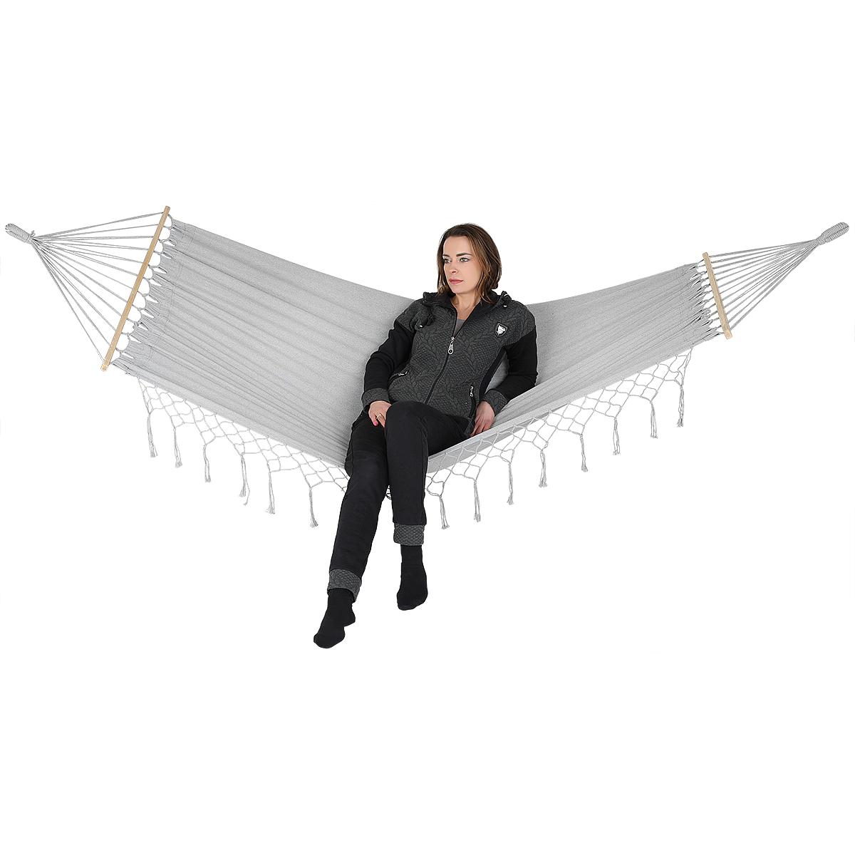 2 Vietų Sodo Hamakas 200x150 Cm Su Juosta Ir Kutais Miami Pilka