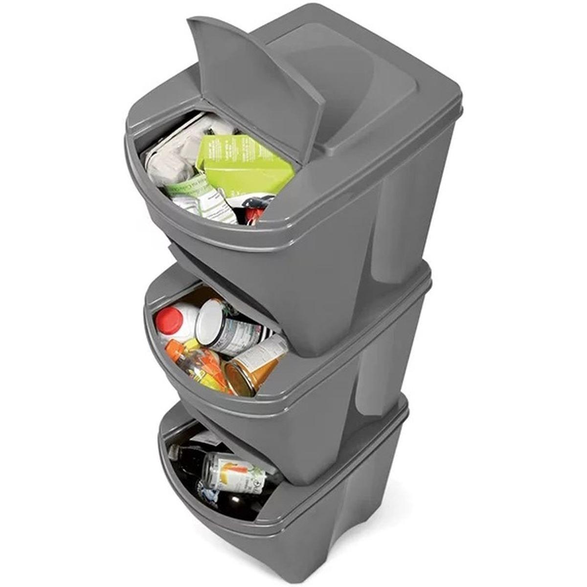 šiukšliadėžė 25 L Sortibox Rinkinys4 Vnt. Pilkas Akmuo