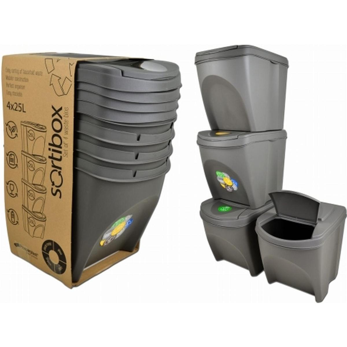 šiukšliadėžė 25 L Sortibox Rinkinys4 Vnt. Pilkas Akmuo