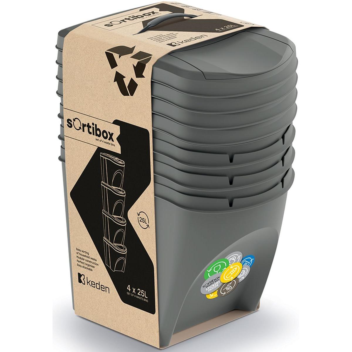 šiukšliadėžė 25 L Sortibox Rinkinys4 Vnt. Pilkas Akmuo