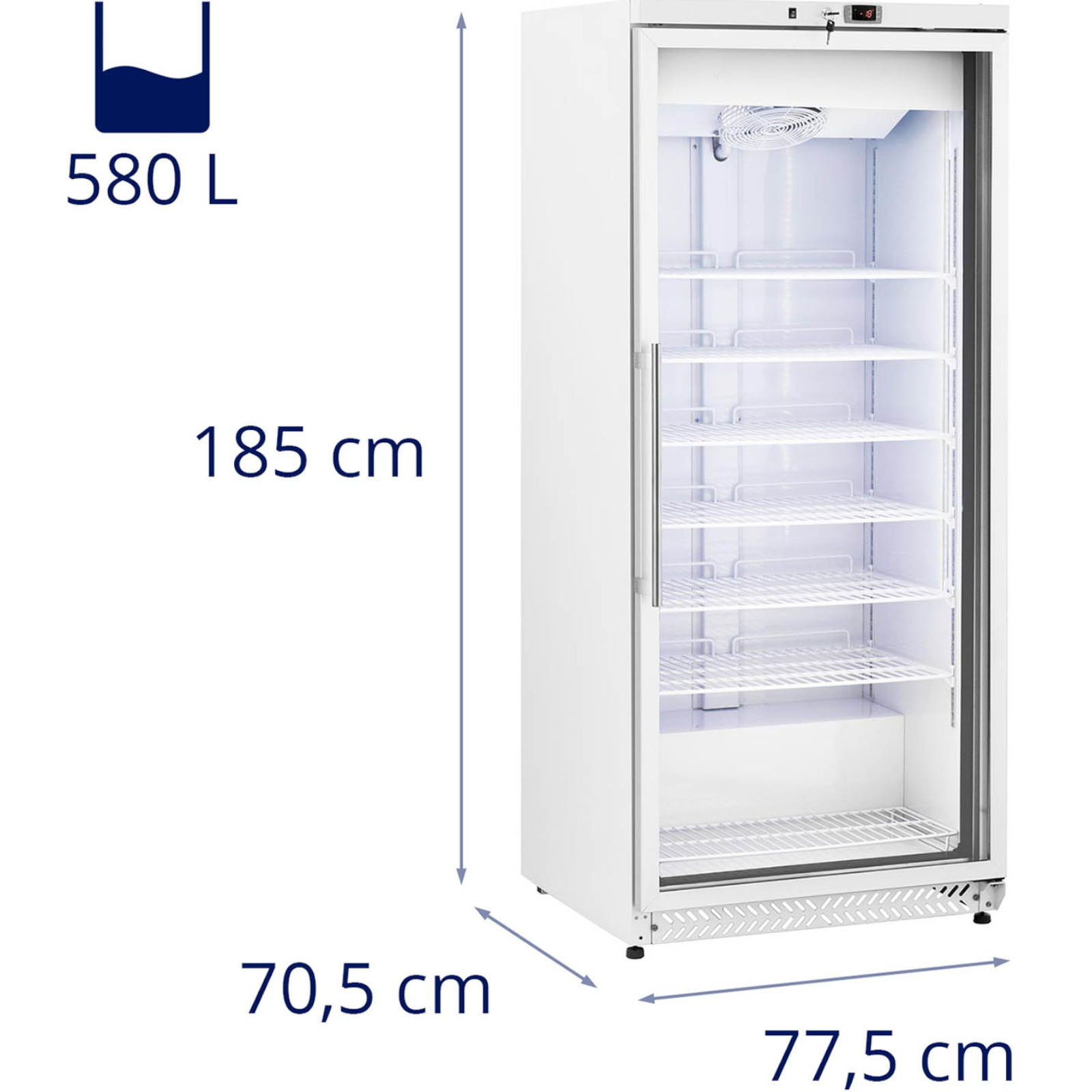 Stiklinė 7 Lentynų šaldymo Spinta 580 L 492 W - Balta