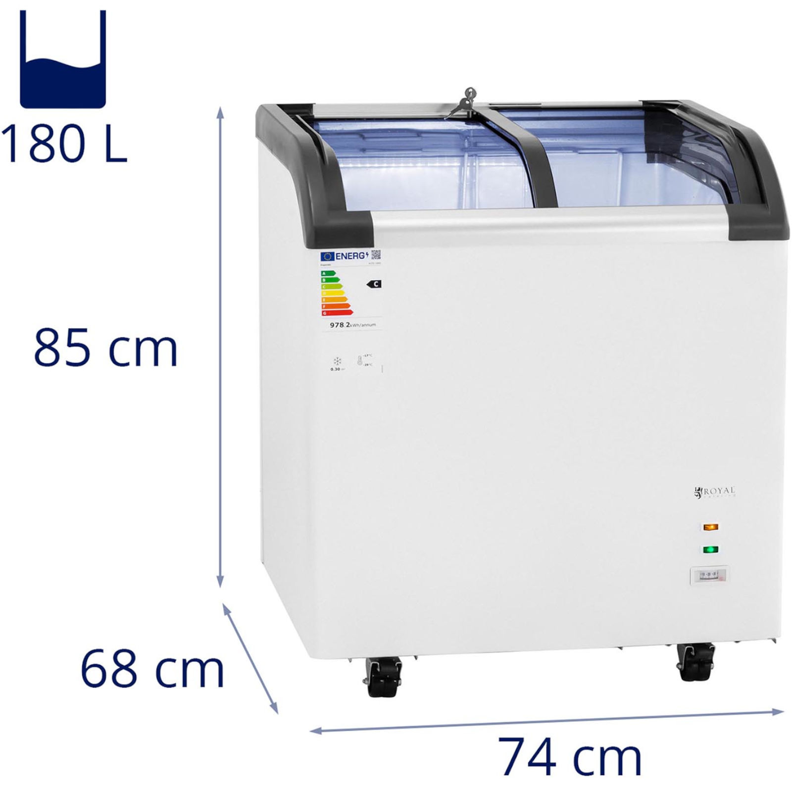 Stiklinis šaldiklis šaldytiems Maisto Produktams 180 L 180 W