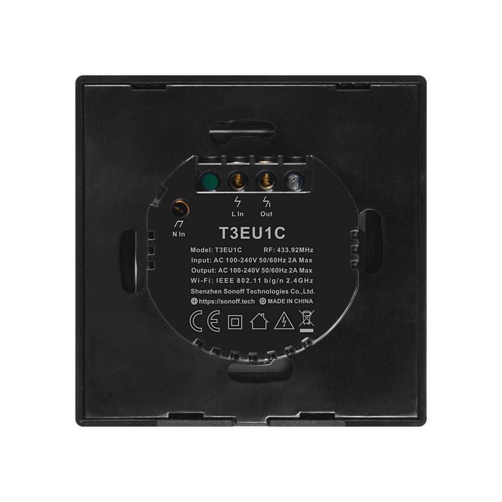 Jutiklinis šviesos Jungiklis Wifi 433 Mhz Rf Mygtukas Juodas T3eu1c-tx