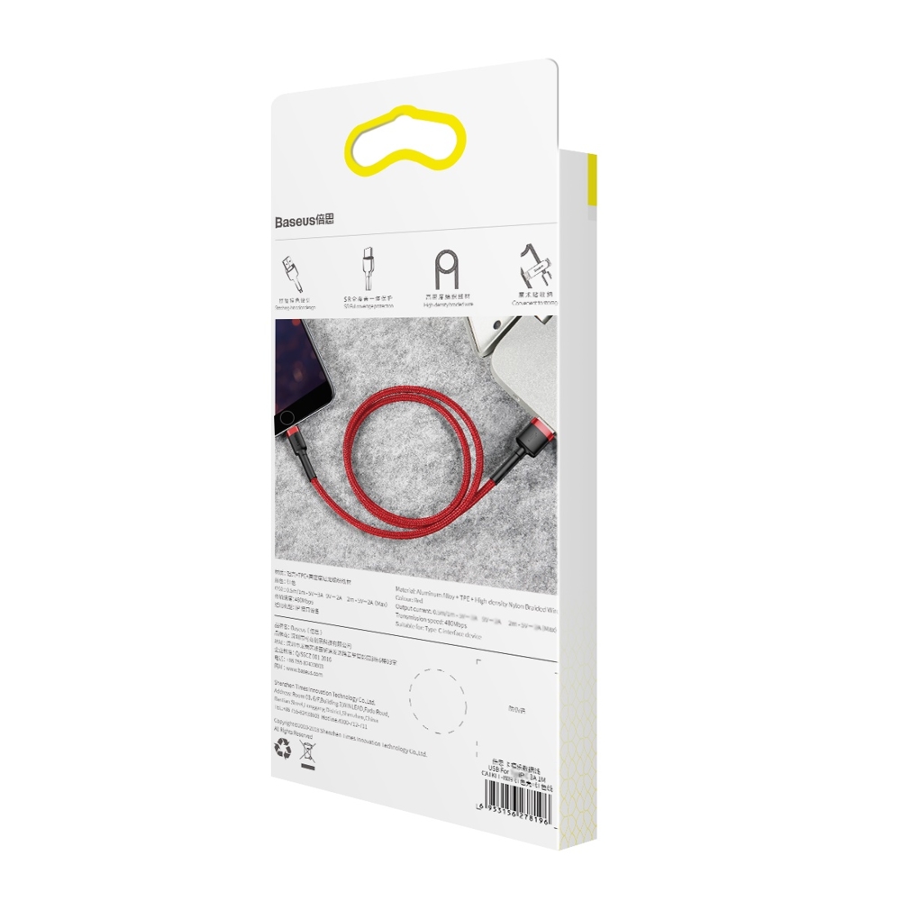 Patvarus Lankstus Usb Kabelis Iphone Lightning Qc3.0 1.5a 2m Raudonas