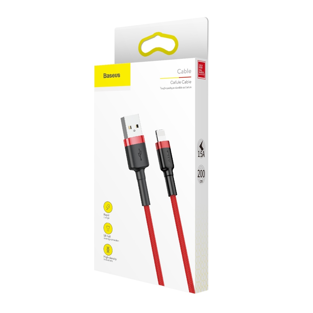 Patvarus Lankstus Usb Kabelis Iphone Lightning Qc3.0 1.5a 2m Raudonas