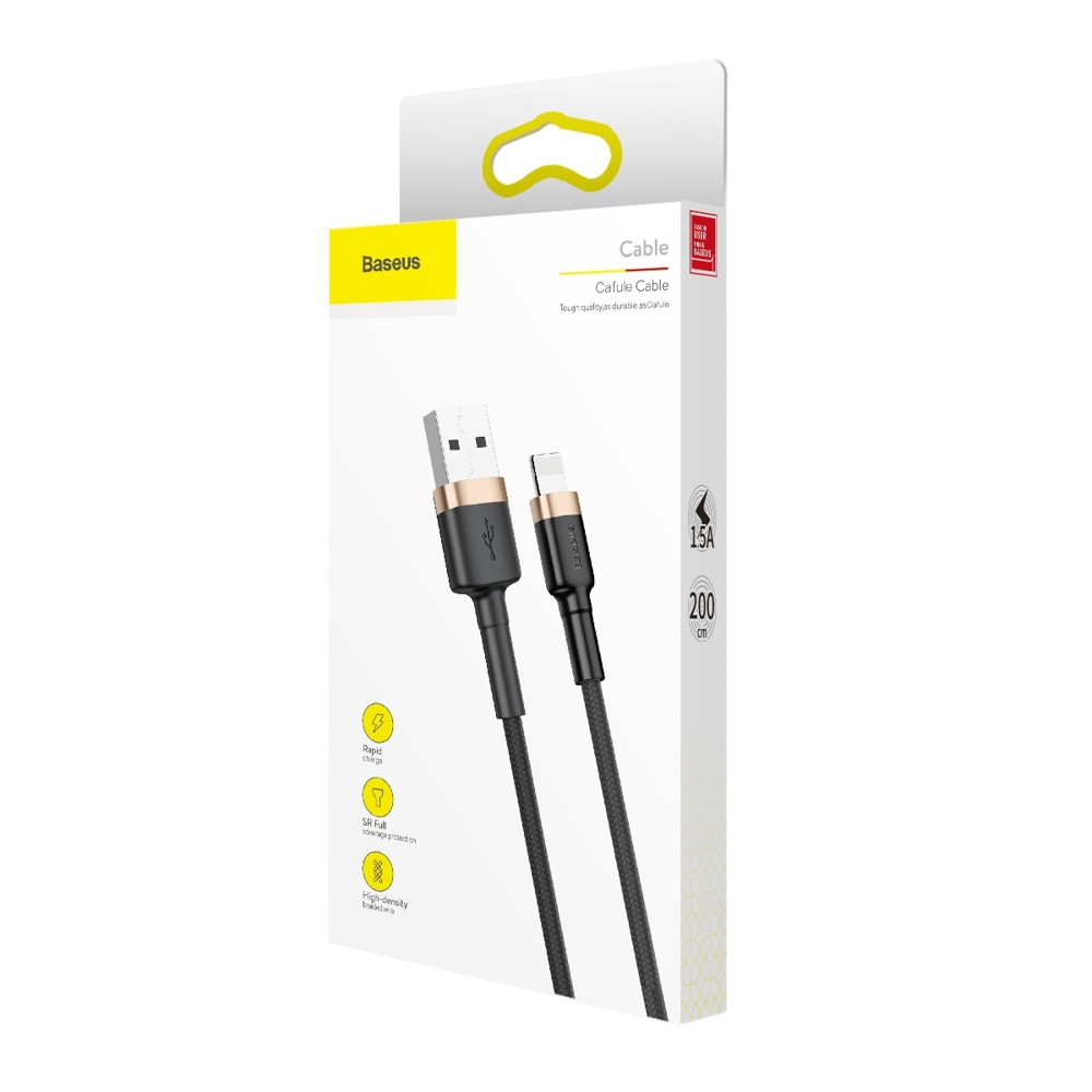 Patvarus Lankstus Usb Kabelis Iphone Lightning Qc3.0 1.5a 2m Juodai Auksinis