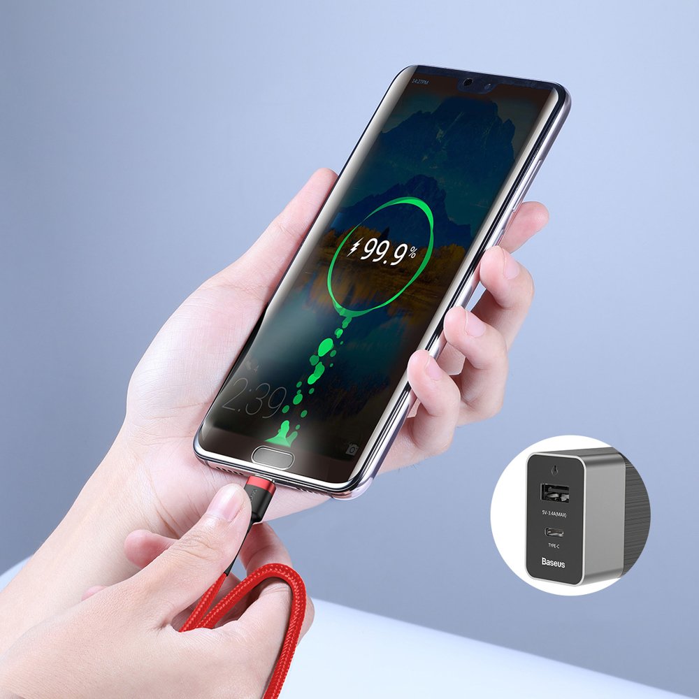 Didelio Galingumo Lankstus Kabelis Usb-c Pd 2.0 60w 20v 3a Qc3.0 2m Raudonas