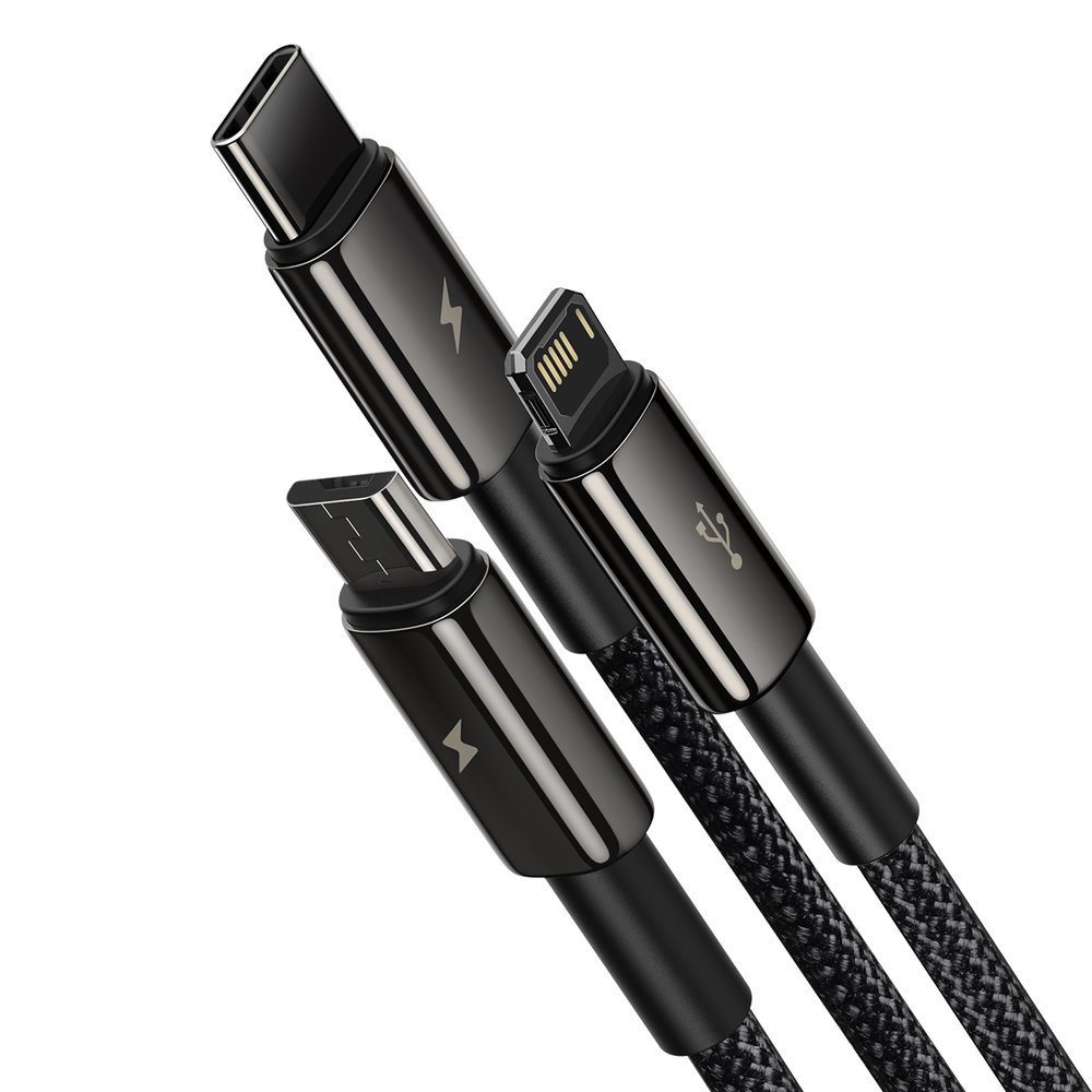Kabelis 3in1 Usb Usb-c Iphone Lightning Microusb 3,5 A 1,5 M Juodas