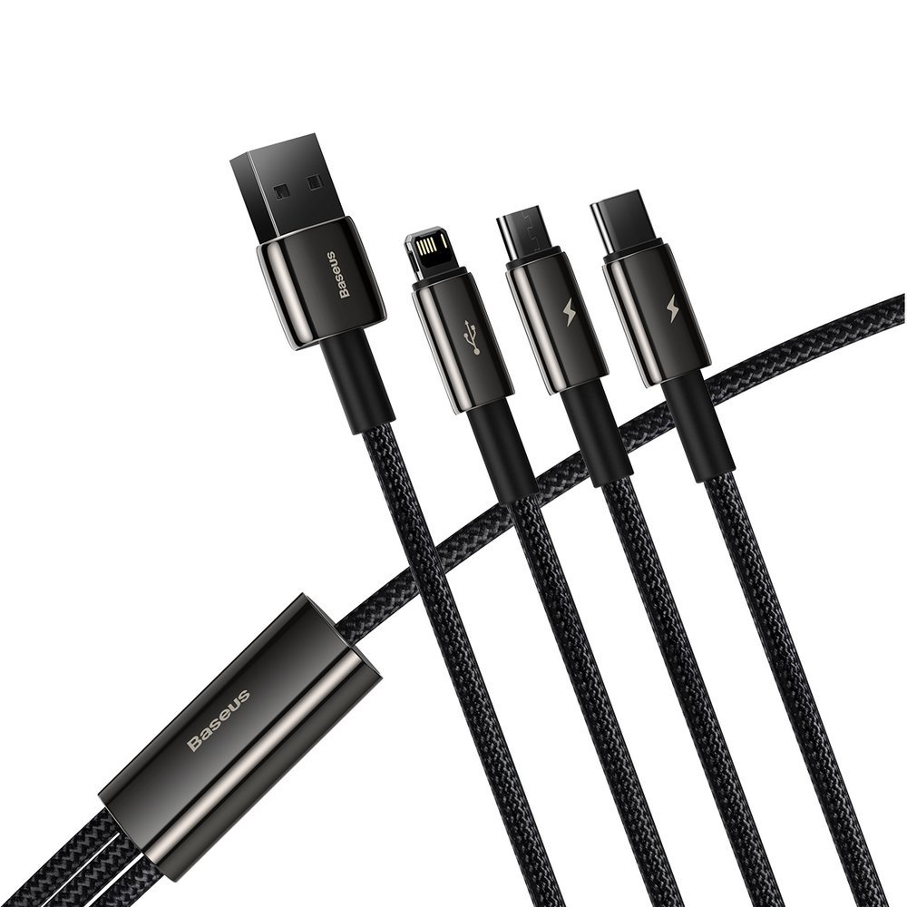 Kabelis 3in1 Usb Usb-c Iphone Lightning Microusb 3,5 A 1,5 M Juodas