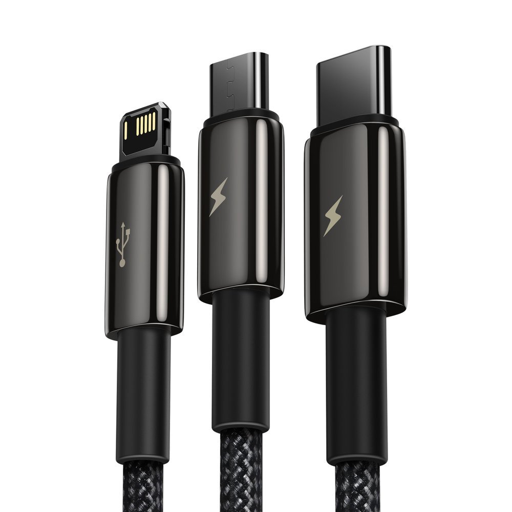 Kabelis 3in1 Usb Usb-c Iphone Lightning Microusb 3,5 A 1,5 M Juodas