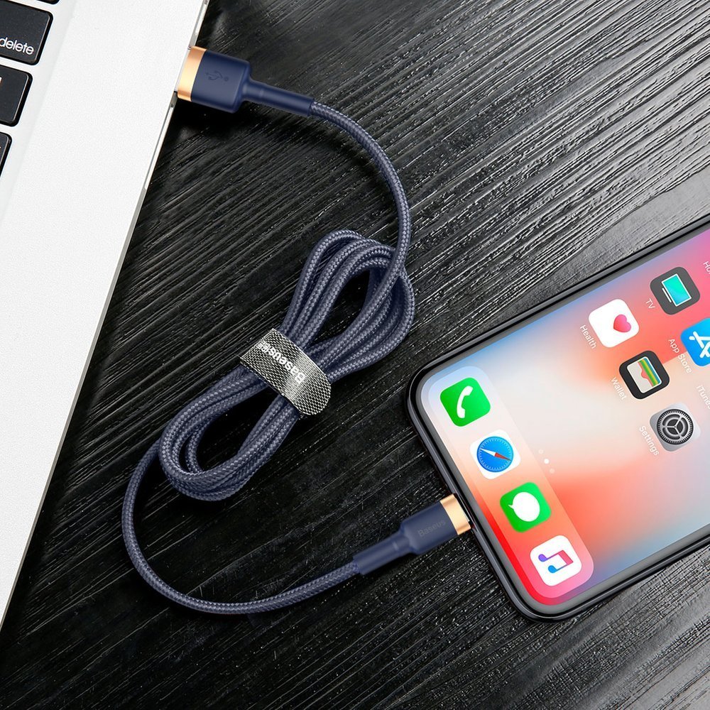 Patvarus Nailono Usb Kabelis Iphone Lightning Qc3.0 1.5a 2m Mėlynas