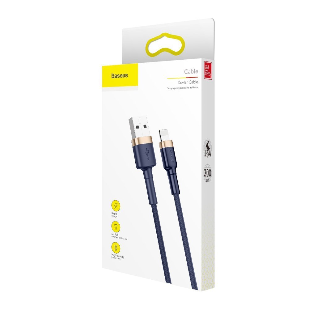 Patvarus Nailono Usb Kabelis Iphone Lightning Qc3.0 1.5a 2m Mėlynas