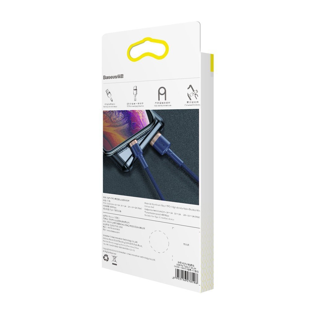 Patvarus Nailono Usb Kabelis Iphone Lightning Qc3.0 1.5a 2m Mėlynas