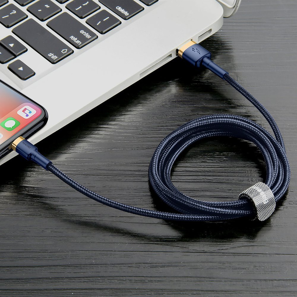 Patvarus Nailono Usb Kabelis Iphone Lightning Qc3.0 1.5a 2m Mėlynas
