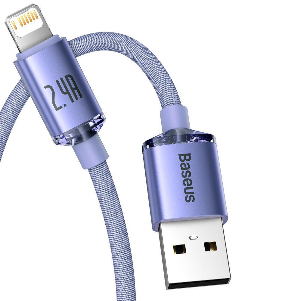 Kabelis Greitam įkrovimui Ir Duomenų Perdavimui Usb Iphone Lightning 2.4a 2 M Violetinės Spalvos