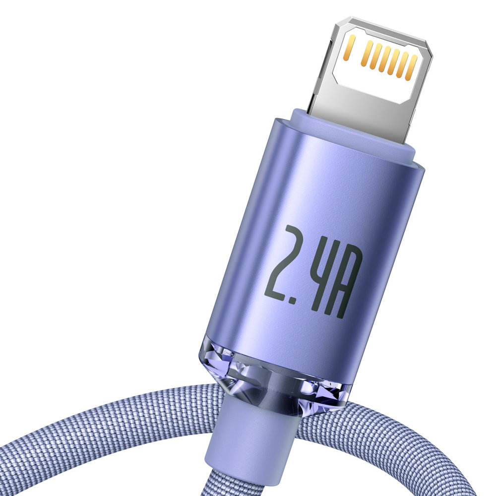 Kabelis Greitam įkrovimui Ir Duomenų Perdavimui Usb Iphone Lightning 2.4a 2 M Violetinės Spalvos