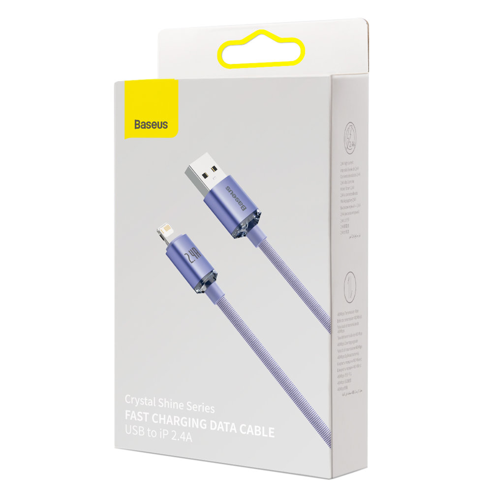 Kabelis Greitam įkrovimui Ir Duomenų Perdavimui Usb Iphone Lightning 2.4a 2 M Violetinės Spalvos