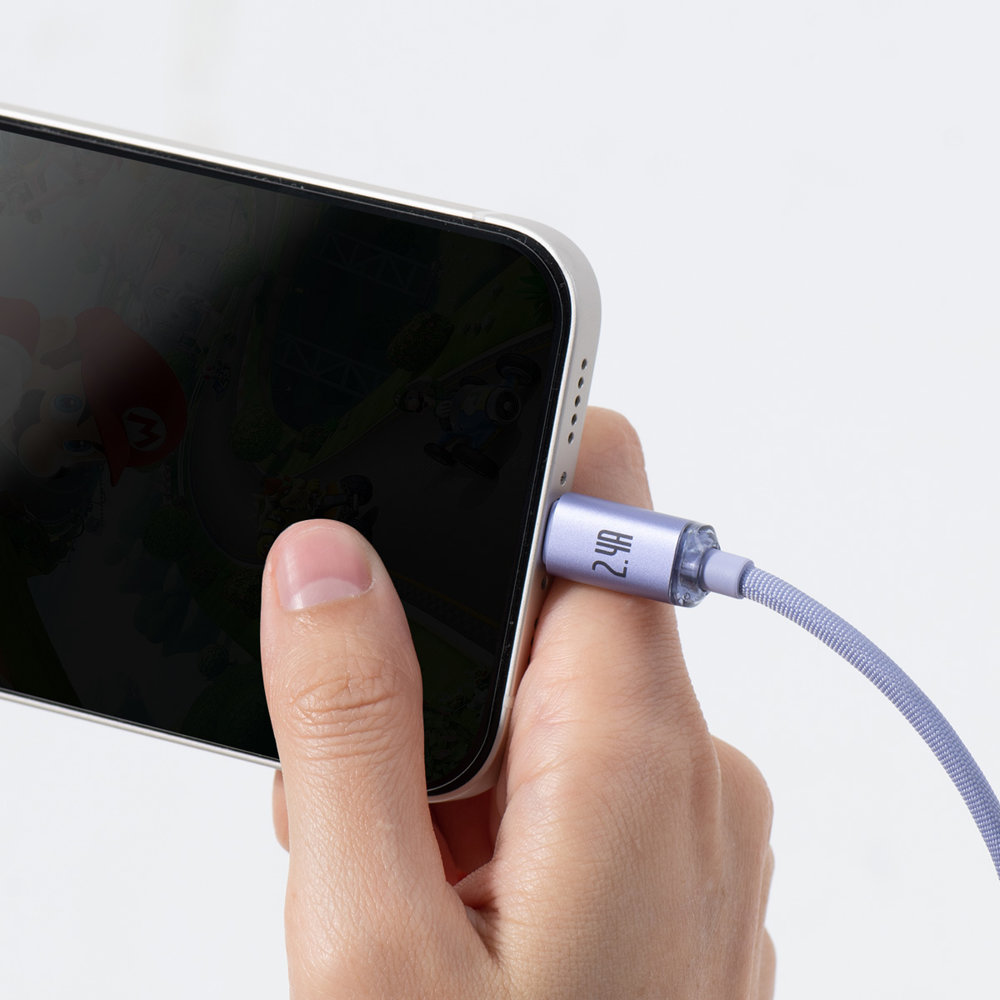 Kabelis Greitam įkrovimui Ir Duomenų Perdavimui Usb Iphone Lightning 2.4a 2 M Violetinės Spalvos