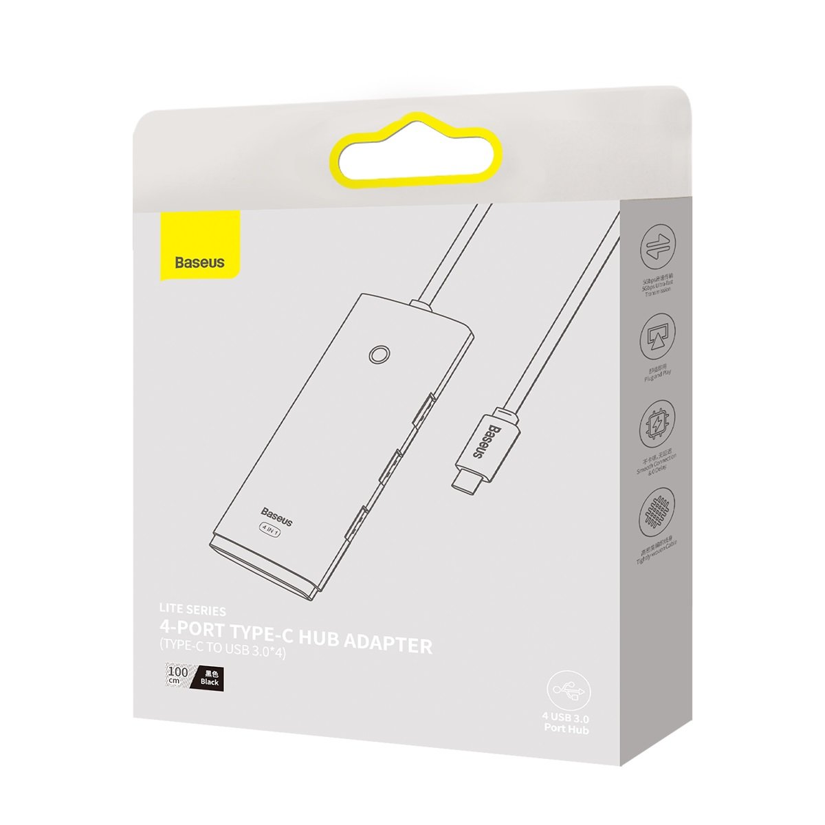 "lite" Serijos Adapteris Hub Usb-c 4x Usb 3.0 1 M Juodas