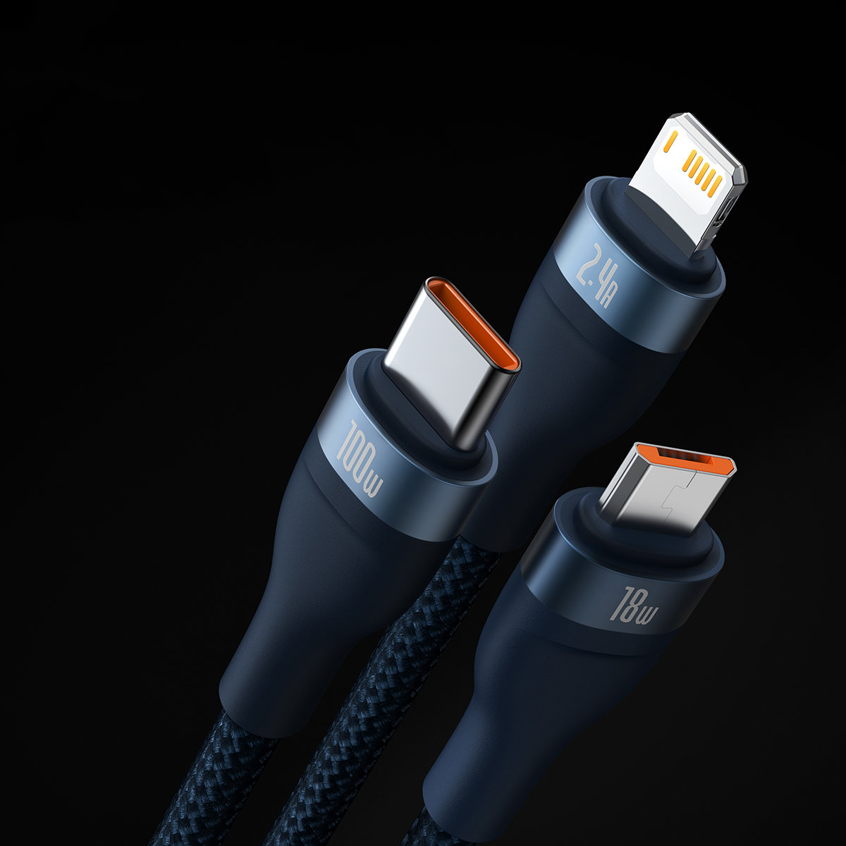 Flash Series Ii Usb-c Iphone Lightning Microusb Kabelis 100w 1,2 M Mėlynas