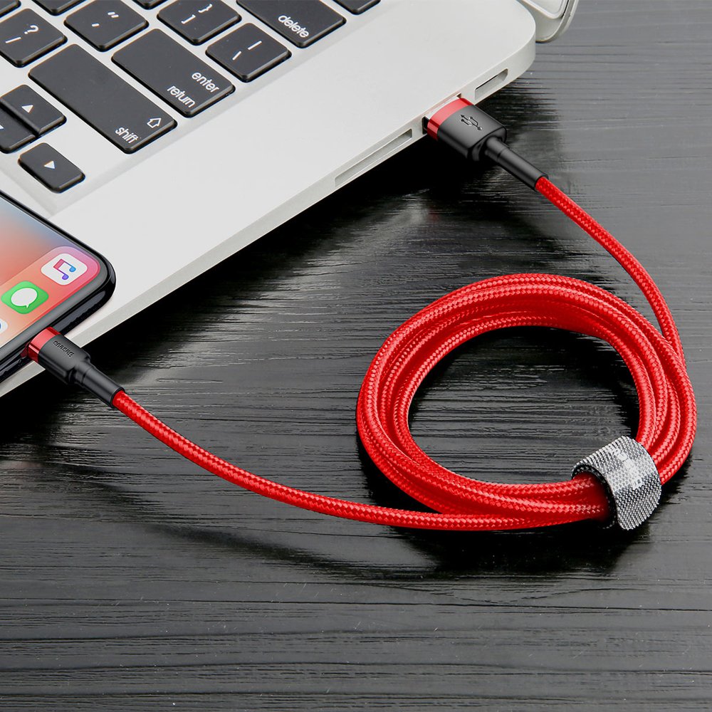 Patvarus Nailoninis Usb - Iphone Lightning Qc3 Kabelis 3 M - Raudonas