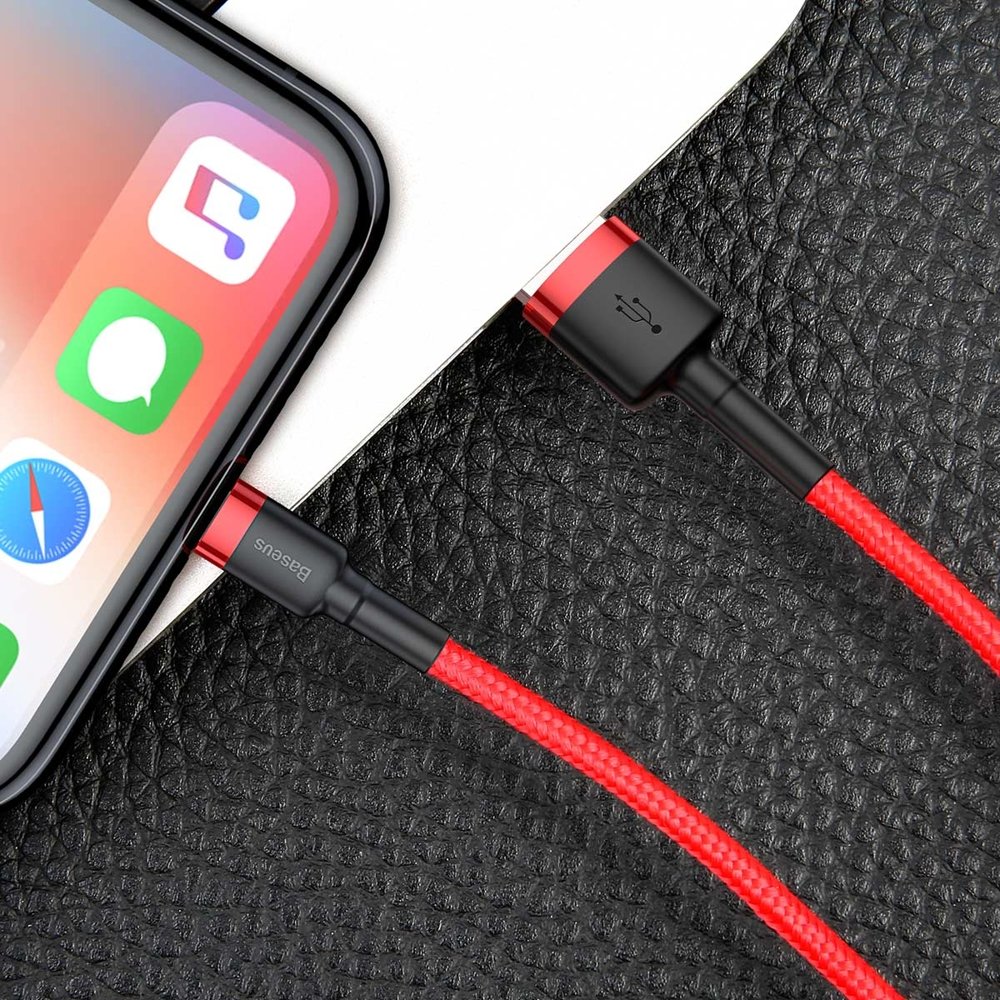 Patvarus Nailoninis Usb - Iphone Lightning Qc3 Kabelis 3 M - Raudonas