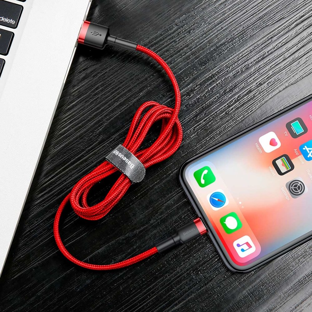 Patvarus Nailoninis Usb - Iphone Lightning Qc3 Kabelis 3 M - Raudonas