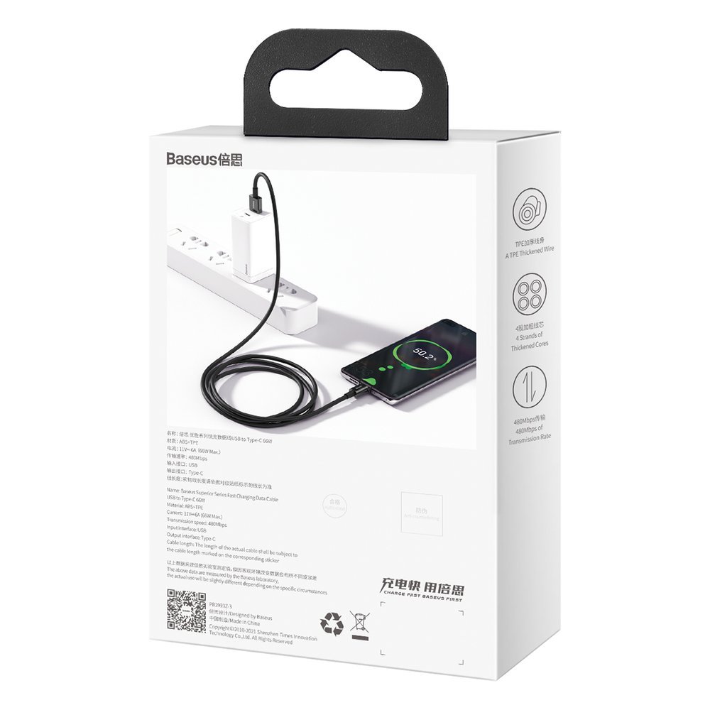 Aukščiausios Kokybės Laidas "huawei" Usb - Usb-c 11v / 6a Supercharge 2 M - Juodas