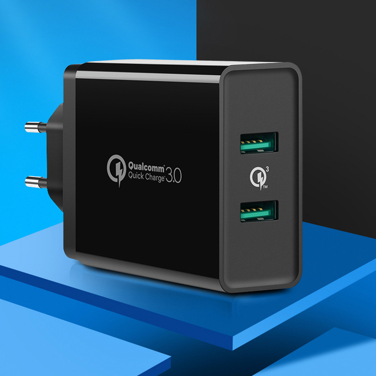 Mobiliojo Telefono įkroviklis 2x Usb-a 36w Qc3.0 - Juodas