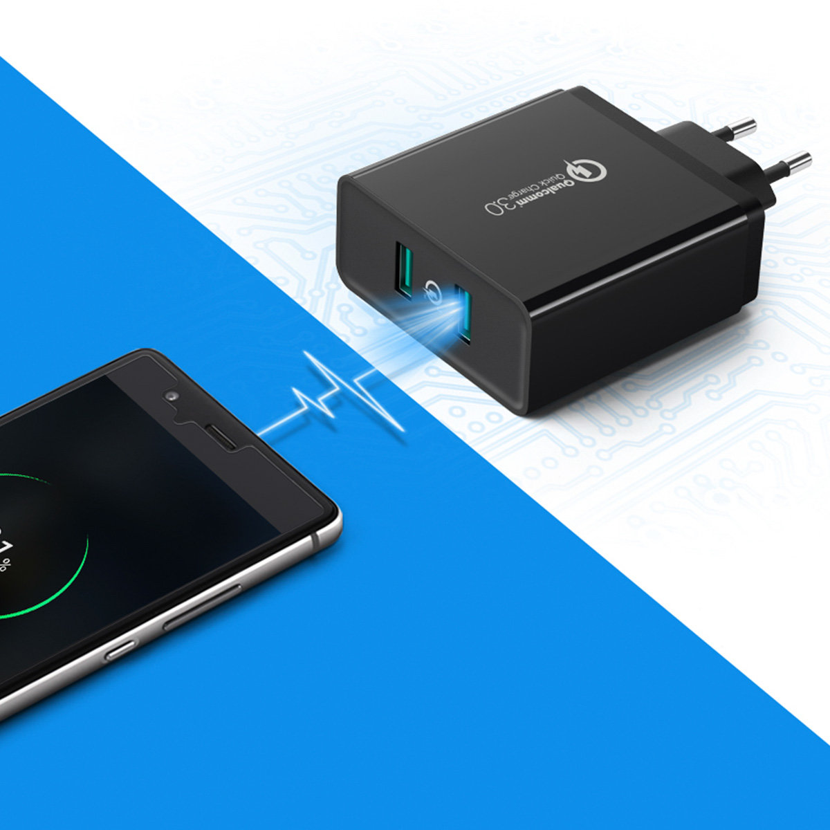 Mobiliojo Telefono įkroviklis 2x Usb-a 36w Qc3.0 - Juodas