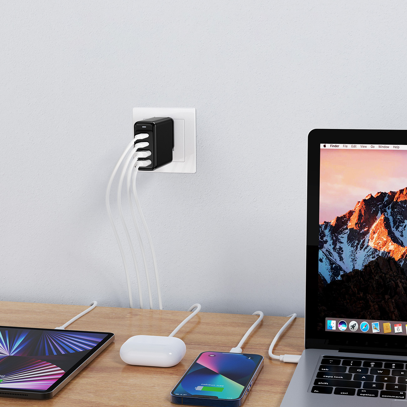 Gan 140w 4 Prievadų įkroviklis 2x Usb-c + 2x Usb - Juodas