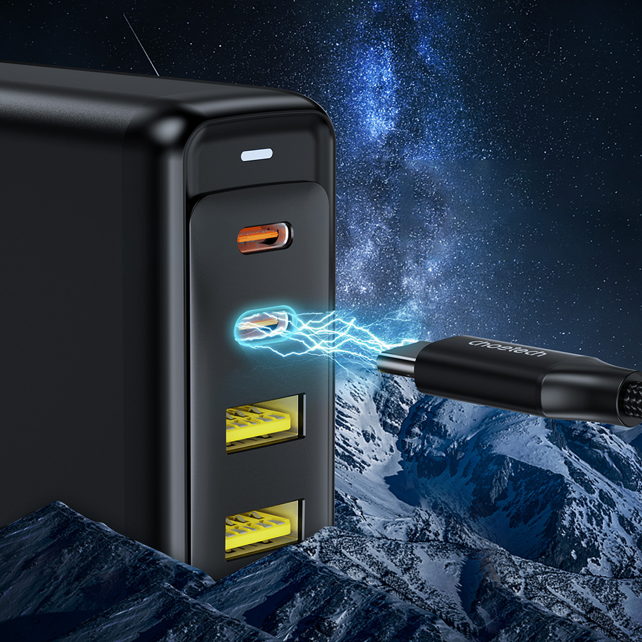 Gan 140w 4 Prievadų įkroviklis 2x Usb-c + 2x Usb - Juodas