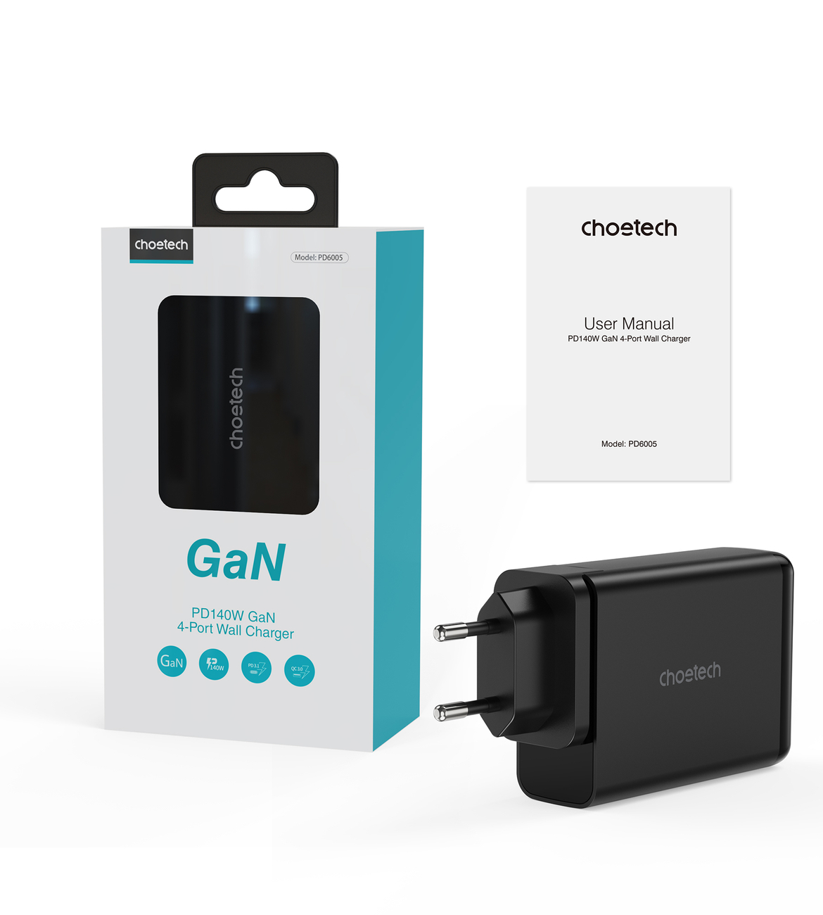 Gan 140w 4 Prievadų įkroviklis 2x Usb-c + 2x Usb - Juodas