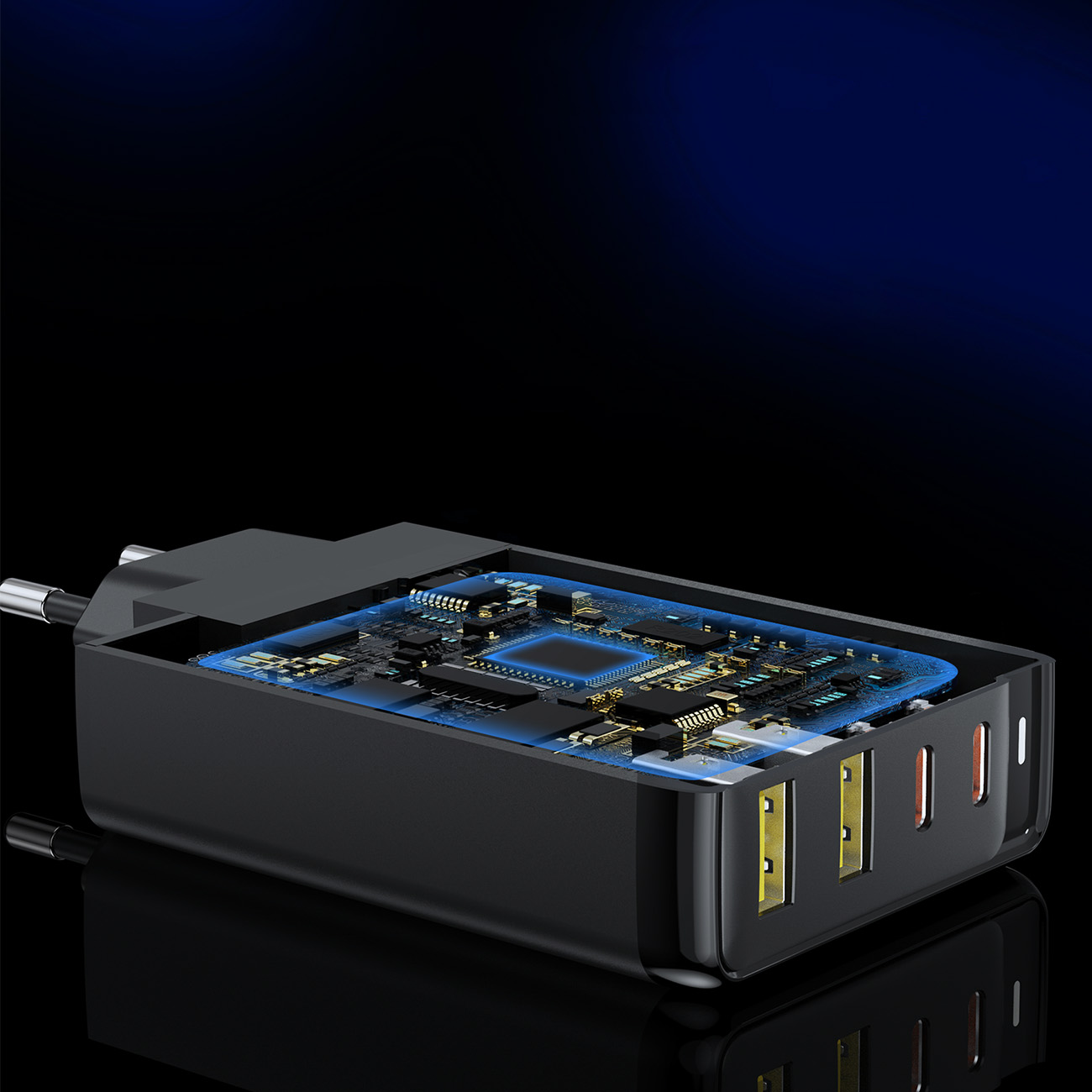 Gan 140w 4 Prievadų įkroviklis 2x Usb-c + 2x Usb - Juodas