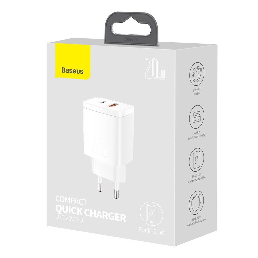 Kompaktiškas Usb-c 20w 3a Pd Qc 3.0 Greitasis įkroviklis, Baltas