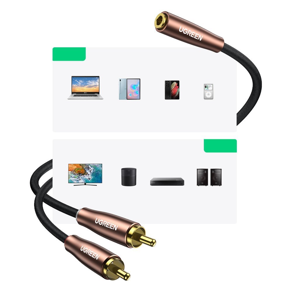 Garso Kabelis Pereinamasis Kabelis 3,5 Mm Mini Moteriškas Lizdas - 2x Rca Vyriškas Lizdas 5 M Rudos Spalvos