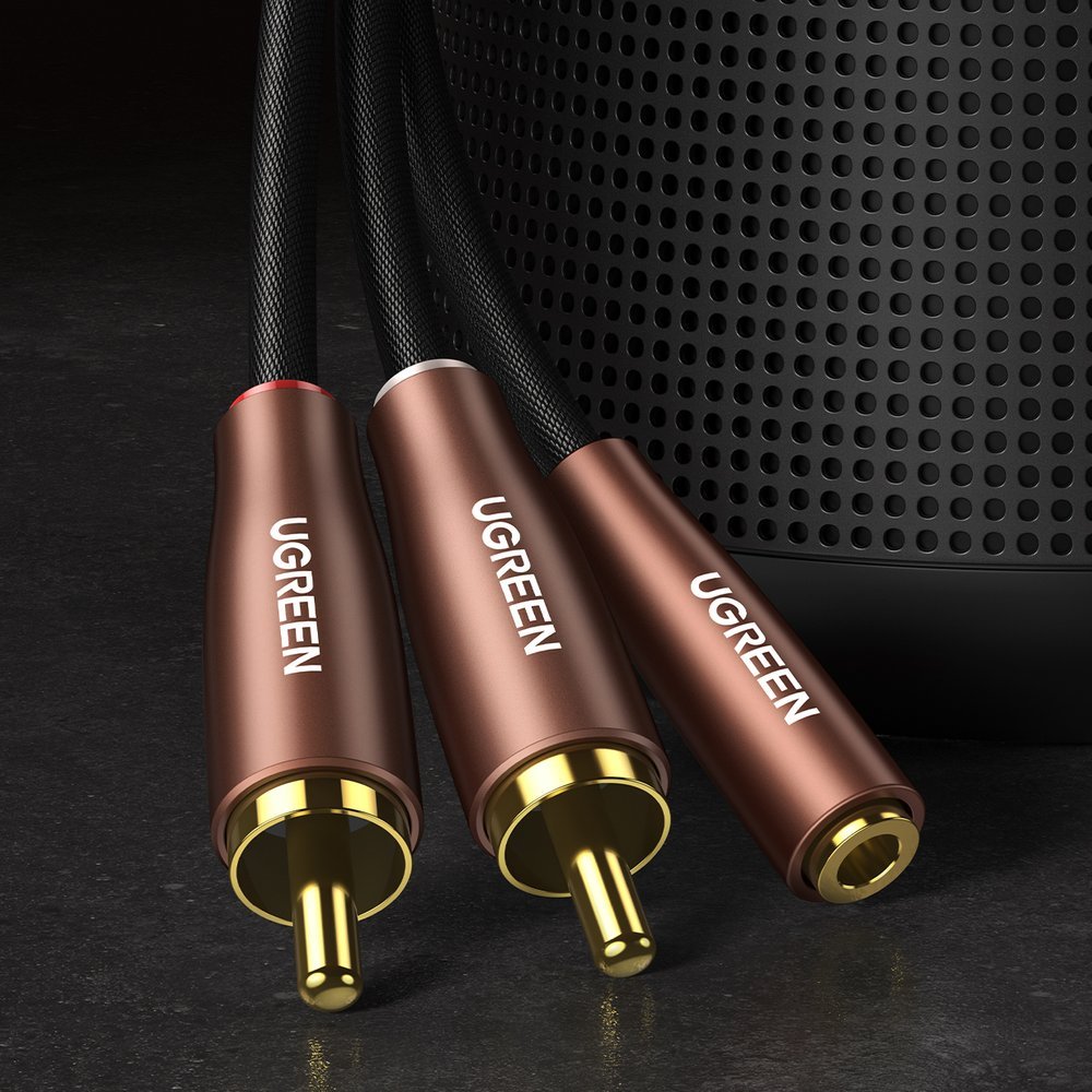 Garso Kabelis Pereinamasis Kabelis 3,5 Mm Mini Moteriškas Lizdas - 2x Rca Vyriškas Lizdas 5 M Rudos Spalvos