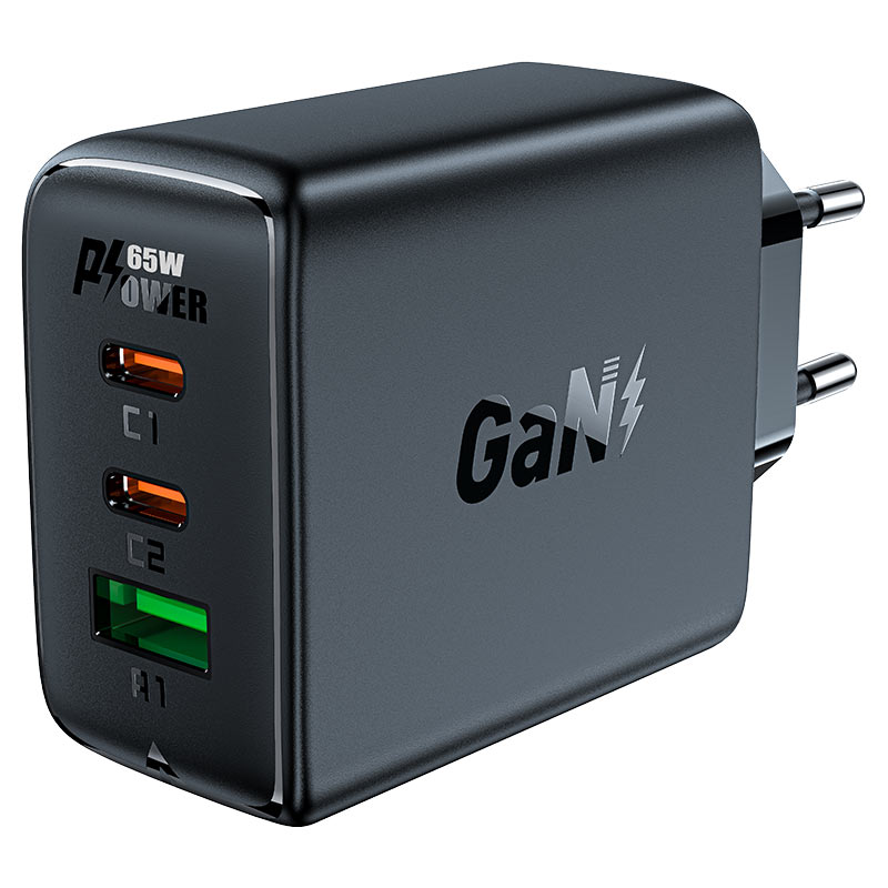 Gan 2x Usb-c Usb-a Pps Pd Qc4+ 65w Greitasis įkroviklis Baltos Spalvos