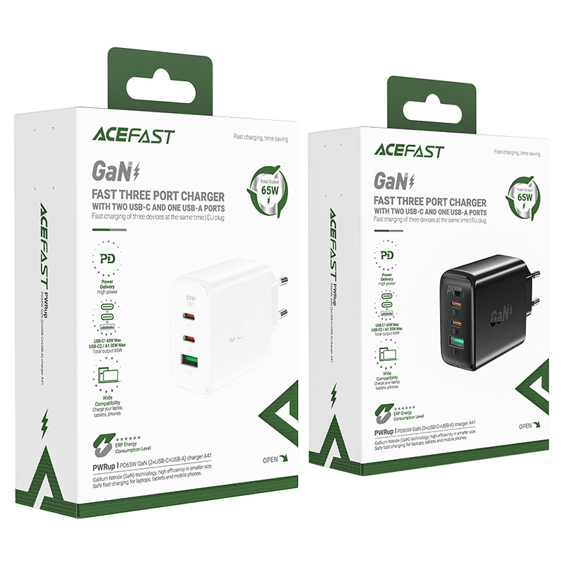 Gan 2x Usb-c Usb-a Pps Pd Qc4+ 65w Greitasis įkroviklis Baltos Spalvos