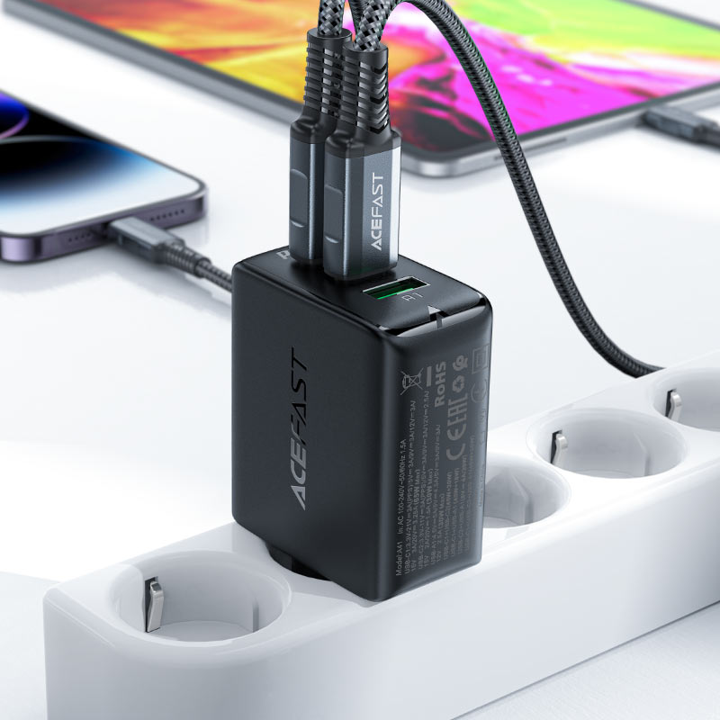 Gan 2x Usb-c Usb-a Pps Pd Qc4+ 65w Greitasis įkroviklis Baltos Spalvos