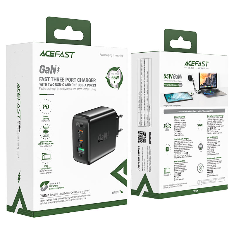 Gan 2x Usb-c Usb-a Pps Pd Qc4+ 65w Greitasis įkroviklis Baltos Spalvos