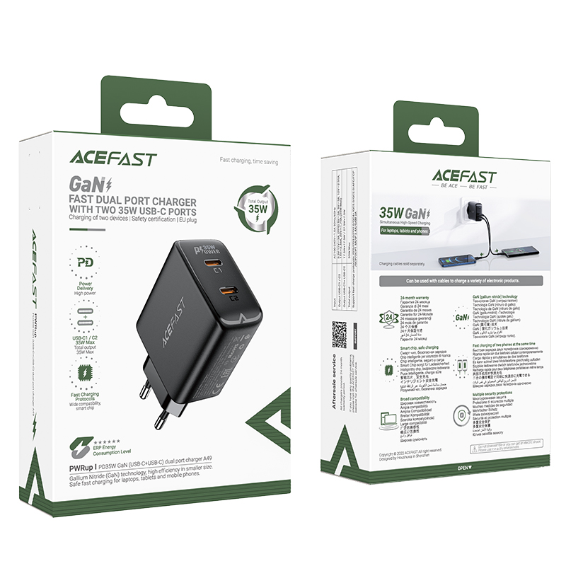 Gan 35w Pd 2x Usb-c Greitasis įkroviklis Juodas