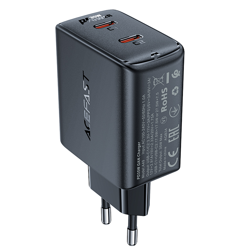 Gan 35w Pd 2x Usb-c Greitasis įkroviklis Juodas