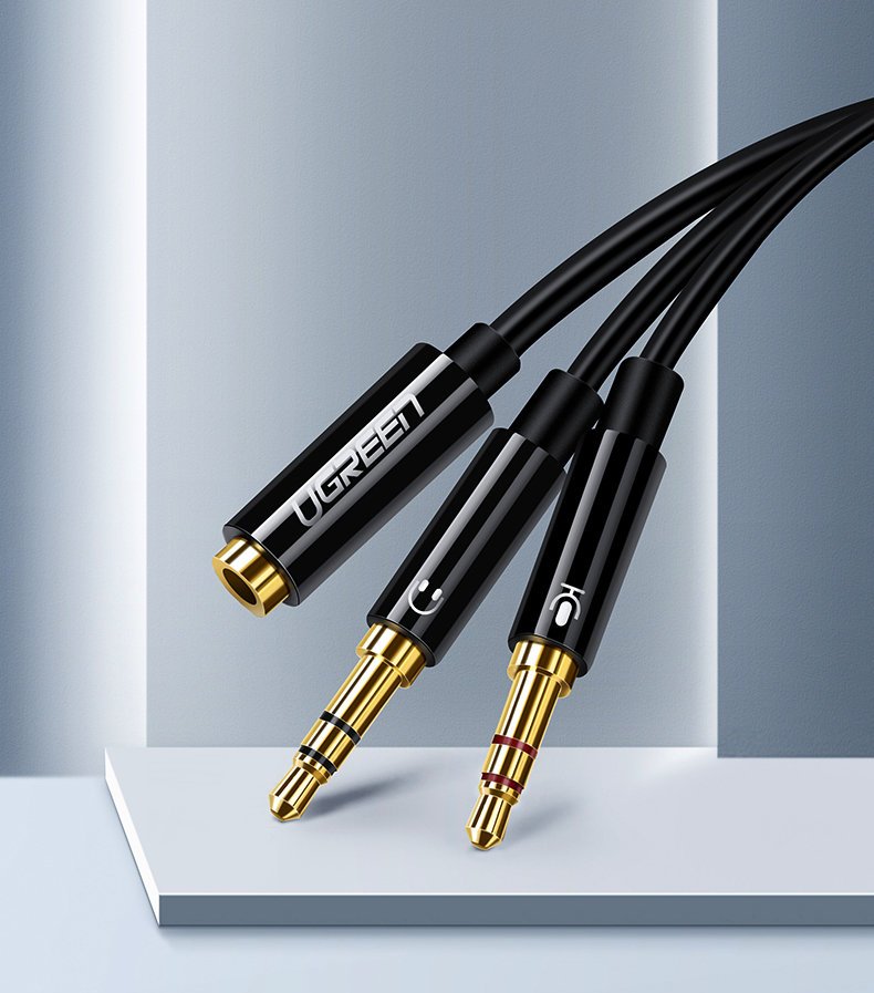 Aux 3,5 Mm Mini Lizdo Adapteris Su Mikrofonu Ir Ausinėmis, Juodas