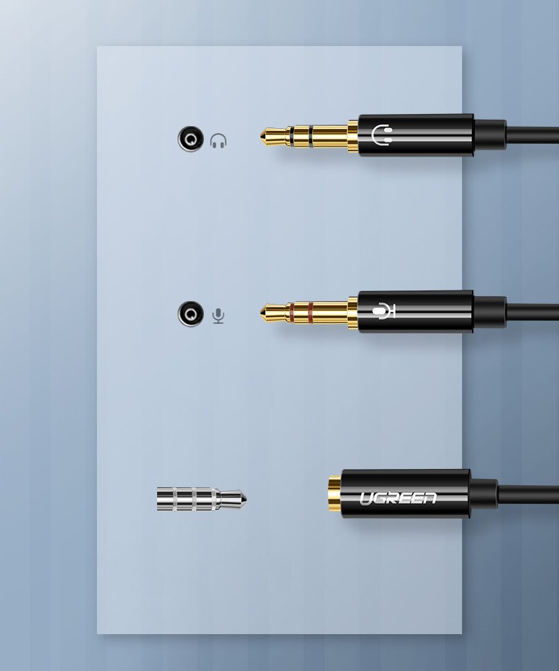 Aux 3,5 Mm Mini Lizdo Adapteris Su Mikrofonu Ir Ausinėmis, Juodas