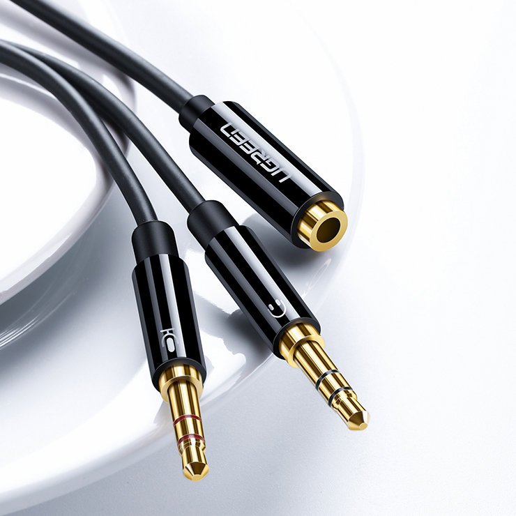 Aux 3,5 Mm Mini Lizdo Adapteris Su Mikrofonu Ir Ausinėmis, Juodas